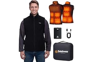 Soleilwear Heated Vest for Men, Fleece Vest with 12000mAh Battery Pack, Rechargeable Heated Jacket Indoor Outdoor Hunt Camp