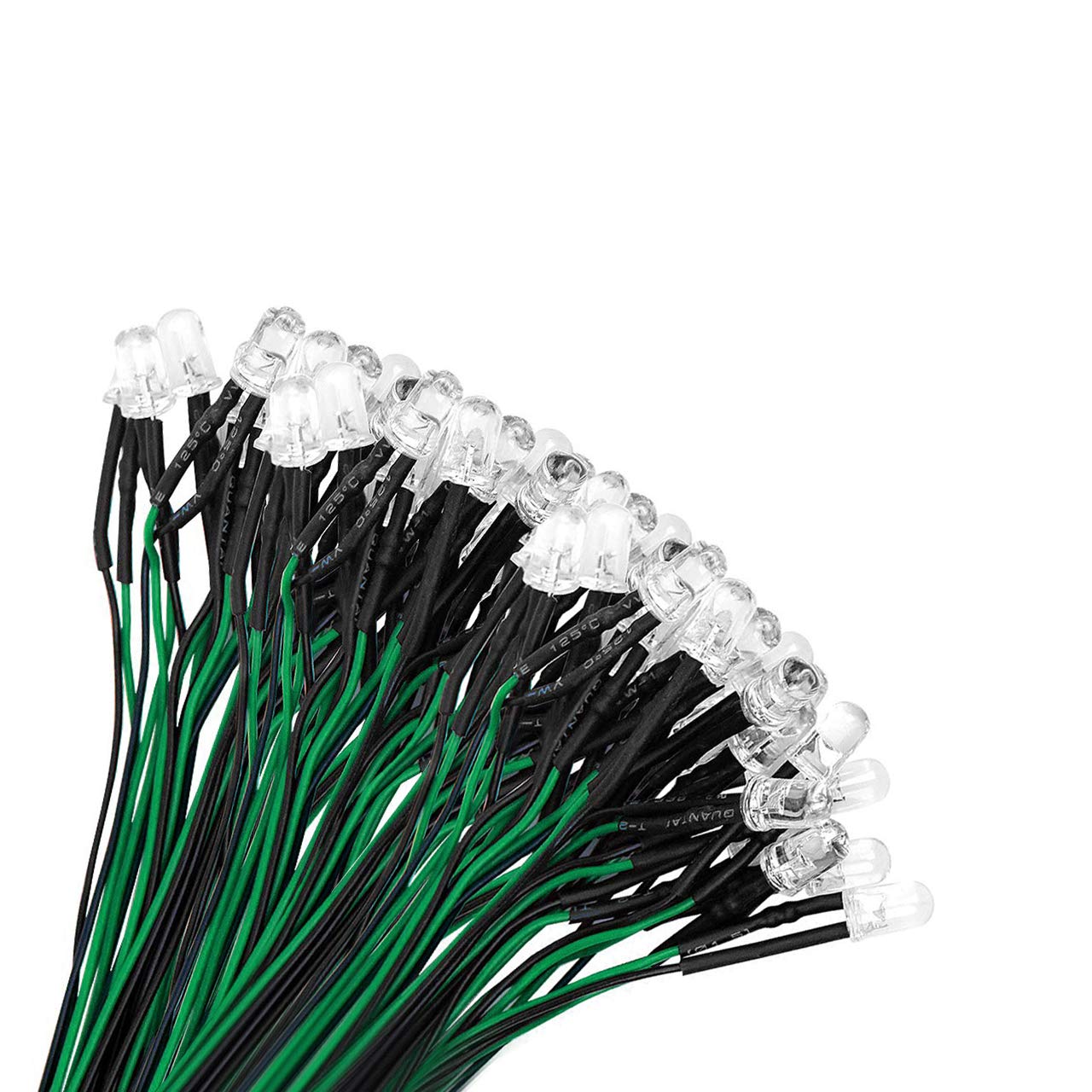 YIXISI 100 PCS 5mm LED Diodes Light, Emitting Diode, Round Head LED Lamp, Ultra Bright 12V, 20cm Pre Wired, Green — image 1