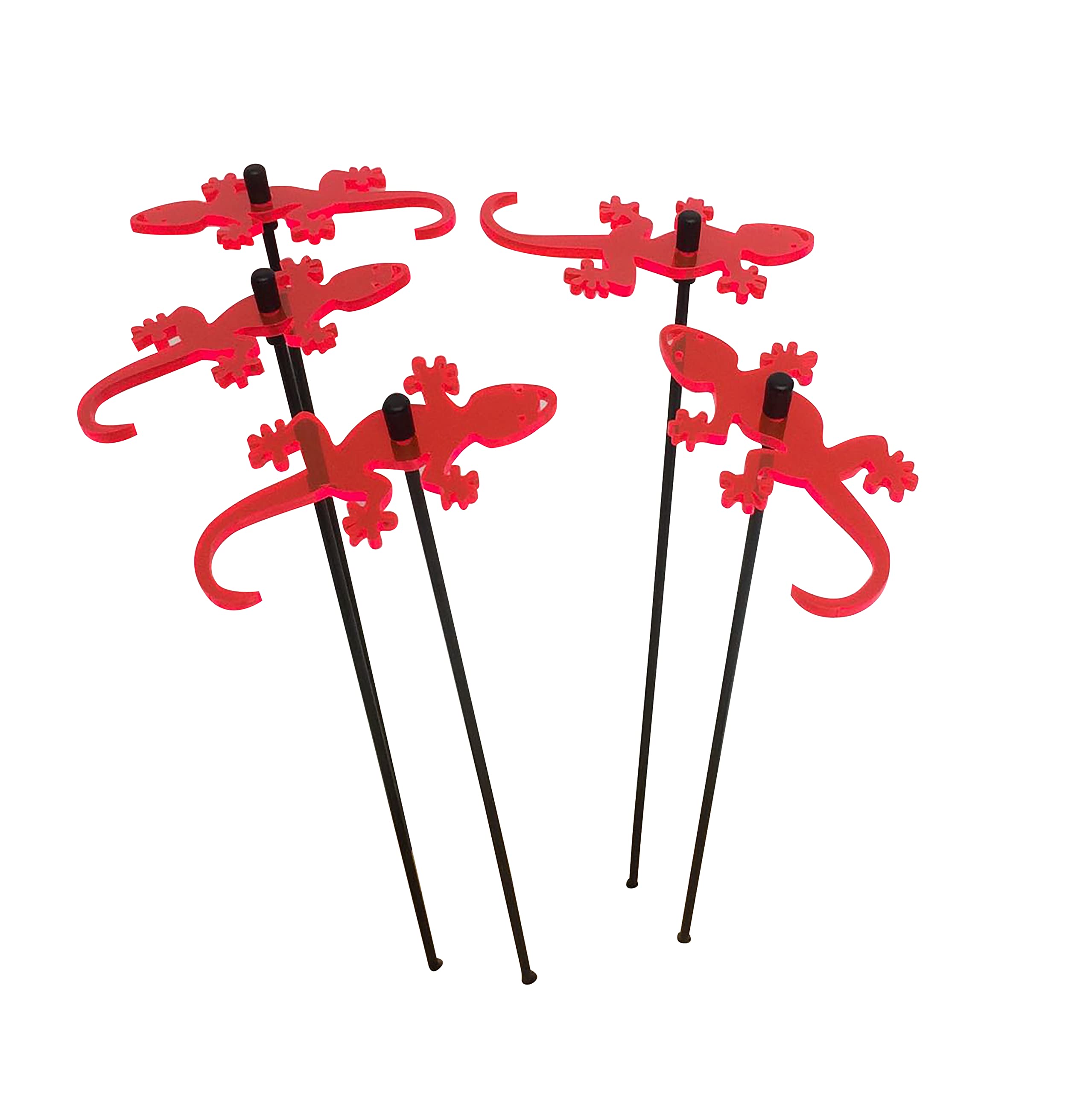 SunCatcher Garden Decor Ornaments Geckos, Set of 5 Decorative Garden Stakes, 25cm/10'' high Outdoor Yard Accessory, Great Gardeners Gift, Colour:Red