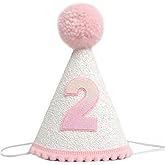2nd Birthday Hat For Baby Girls, Pink Two Year Old Crown, Glitter Hat With Pink Topper, Decoration For Girls, Second Cake Smash Props