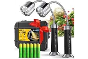BENICCI Flexible LED BBQ Grill Lights Set of 2 - The Perfect Grilling Accessories Light with 360-Degree Magnetic Base and Gooseneck - 100% Portable Weatherproof Outdoor Lamp w/ 6 Batteries Included