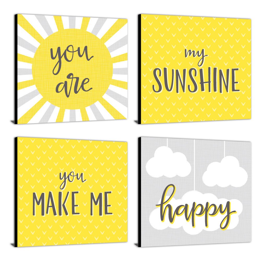 You are My Sunshine - Kids Room, Nursery & Home Decor - 11” x 11” Kids Wall Art - Set of 4 Prints