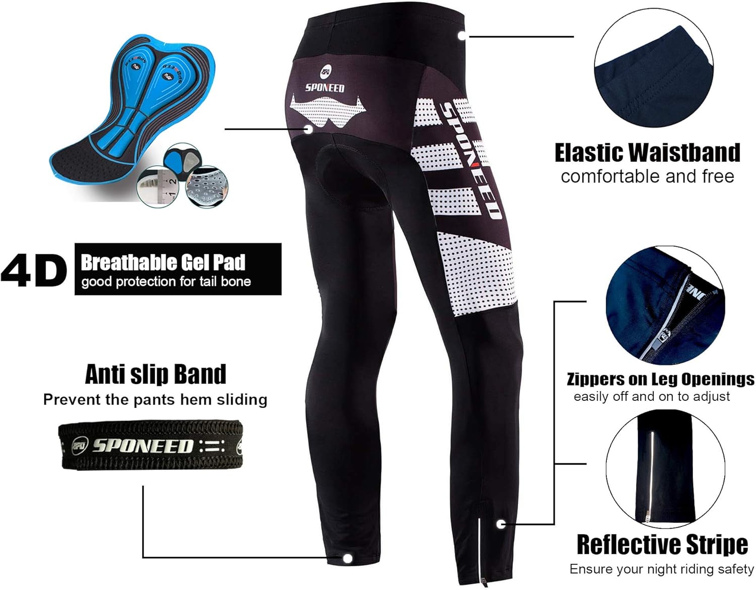 sponeed Men's Bicycle Pants 4D Padded Road Cycling Tights MTB Leggings Outdoor Cyclist Riding Bike Wear : Clothing