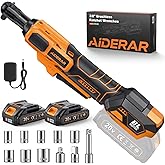 AIDERAR 20V Brushless Cordless Ratchet Wrench 3/8", 67Ft-Lbs/ 90Nm Max Fastening Torque, 2x 2Ah Battery, 300RPM, Power Electric Ratchet Driver for Makita Battery, Set with 8 Sockets, 1/2"& 1/4"Adapter