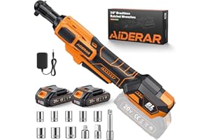 AIDERAR 20V Brushless Cordless Ratchet Wrench 3/8", 67Ft-Lbs/ 90Nm Max Fastening Torque, 2x 2Ah Battery, 300RPM, Power Electric Ratchet Driver for Makita Battery, Set with 8 Sockets, 1/2"& 1/4"Adapter