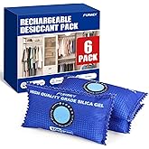 FURWEY 100g [ 6 Packs] Rechargeable Desiccant Packs for Storage, Color Indicating Silica Gel Desiccant Packets, Moisture absorbers for storage, Dehumidifier bag for Closets