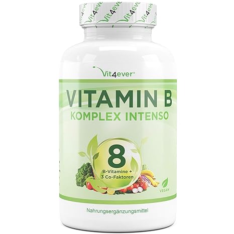 Vit4ever® Vitamin B Komplex Intenso - 180 Kapseln - 8 B-Vitamine + 3 Co-Faktoren – Bis zu 10-fach höher dosiert - Hohe Biover