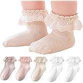 EPEIUS Baby Lace Socks Newborn Girl Eyelet Ruffle Frilly Socks Soft Breathable Seamless Cotton Sox 0-6/6-12/12-24 Months