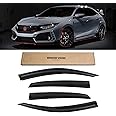 CMVT Auto Window Visors for Honda Civic Hatchback 2016-2021 (Not fit Sedan), Rain Guards Shield Vent Shade Deflector Dark Smoke 2017 2018 2019 2020, Tape-On, 4PCS