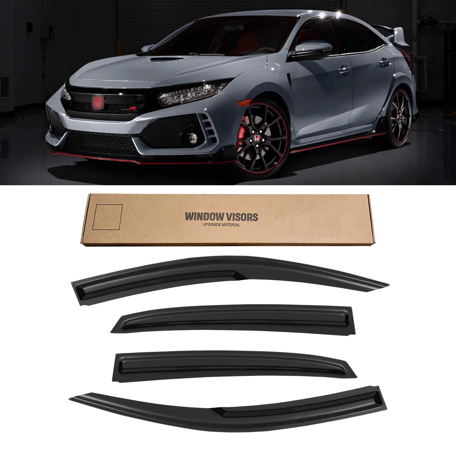 Photo 1 of (FAIR) (PARTIAL SET) CMVT Auto Window Visors for Honda Civic Hatchback 2016-2021 (Not fit Sedan), Rain Guards Shield Vent Deflector Shade Dark Smoke 2017 2018 2019 2020, Tape-On, 4PCS