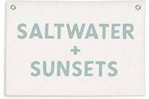 Lacama Beach Theme Wall Decor for Boys Room, Coastal Kids Playroom Nursery Hanging Sign, Saltwater + Sunsets Linen Canvas Banner, Rustic Nautical Surf, 30x20 Inch