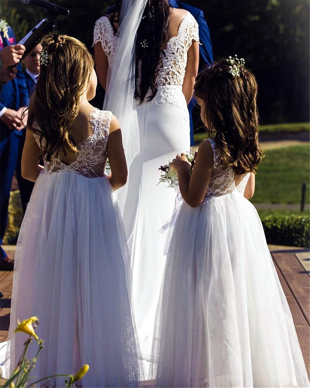 2Bunnies Girl Rose Lace Back A-Line Straight Tutu Tulle Party Flower Girl Dresses: Clothing