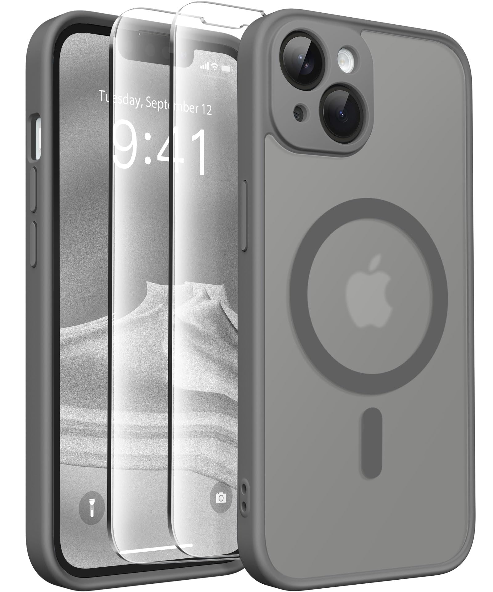 CAPRARO Magnetic for iPhone 14 Case, [Compatible with MagSafe] [Full Camera Protection] [14FT Drop Protection] Shockproof Protective Slim Translucent Matte Phone Case iPhone 14, Deep Grey — image 1