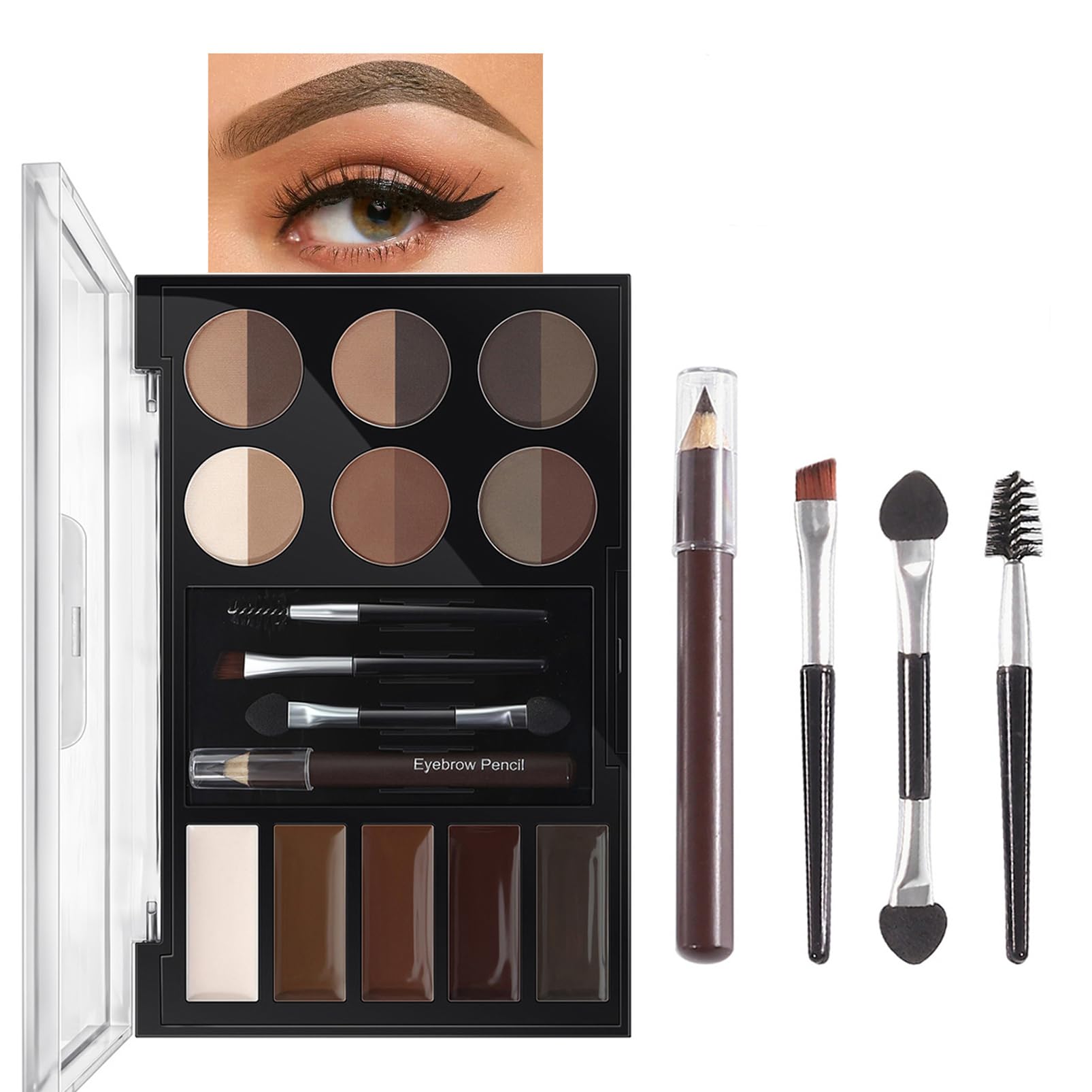 All-in-One Eyebrow Kit - Brown Eyebrow Powder Sculpting Kit, Shape, Define & Groom Eyebrow Makeup Palette Set, Include eyebrow Pomade, Brow Powder, Brow Pencil, Brow Brush