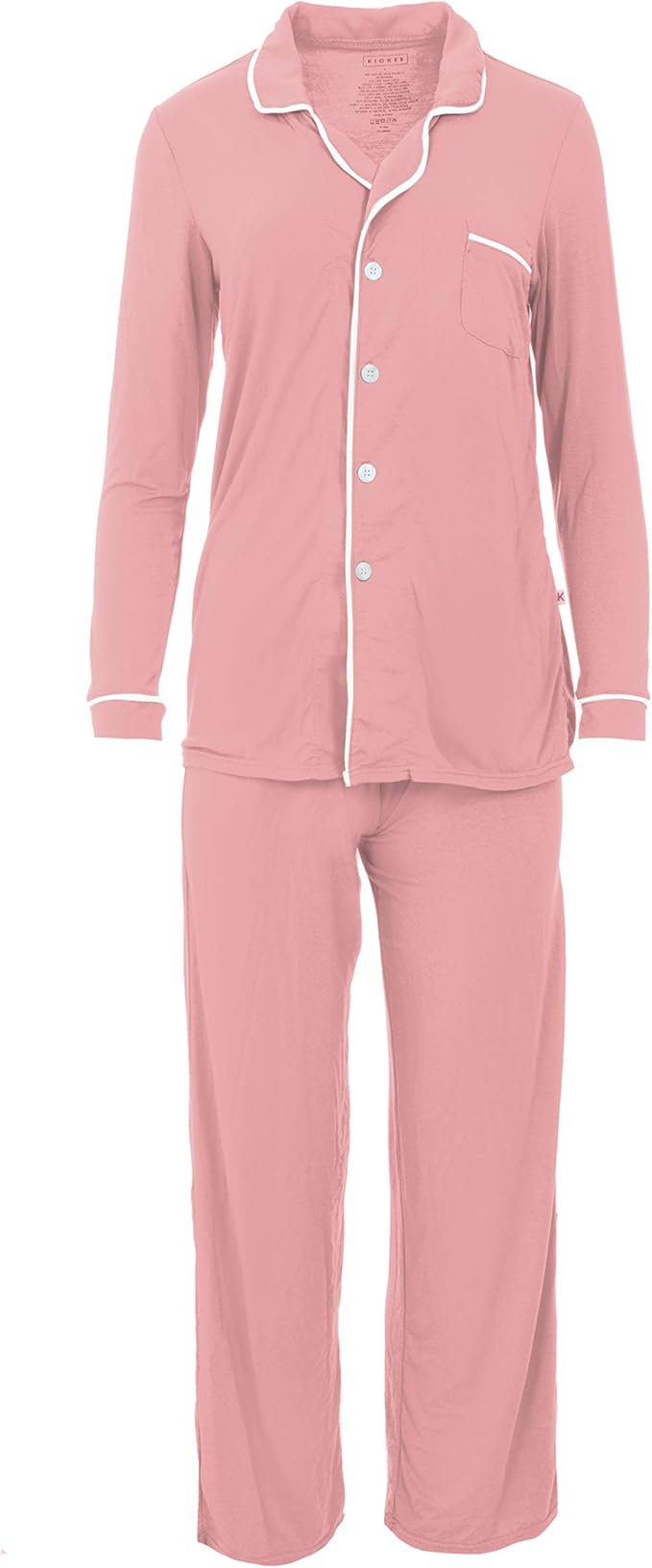 KICKEE Solid Long Sleeve Collar Pajama Set for Women, Two Piece Long