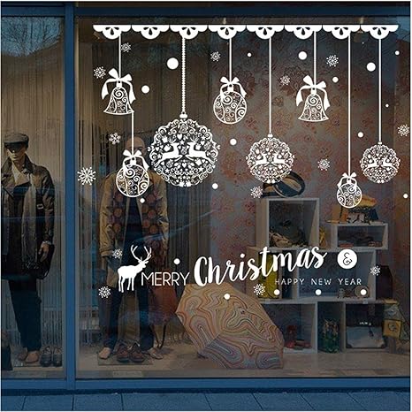 Wall Stickers Robemon Murals Decal Paper Artwork Decor Christmas Shop Window Decoration Removable Bells Deer Restaurant Mall Snow Glass Amazon Co Uk Diy Tools