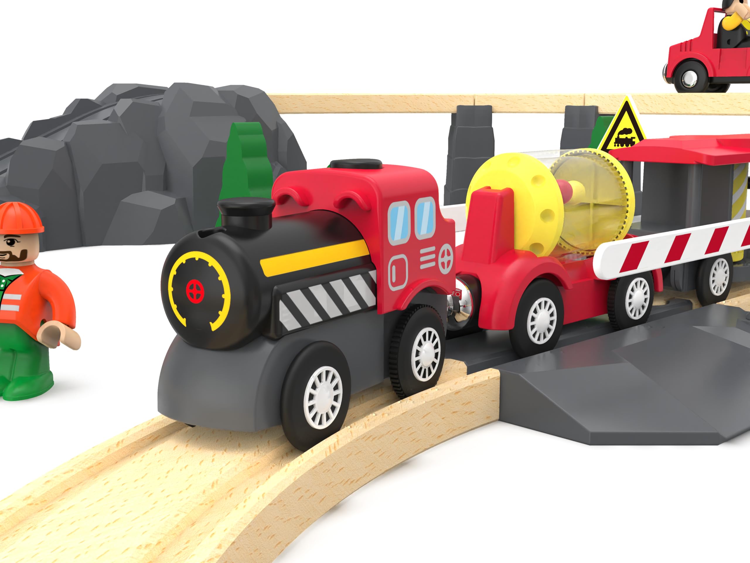 Wooden Train Track Accessories Battery Operated Locomotive Train, Magnetic Train Toy for Toddler Track Set, Powerful Engine Celebrates Train Fits All Major Brands Train Set