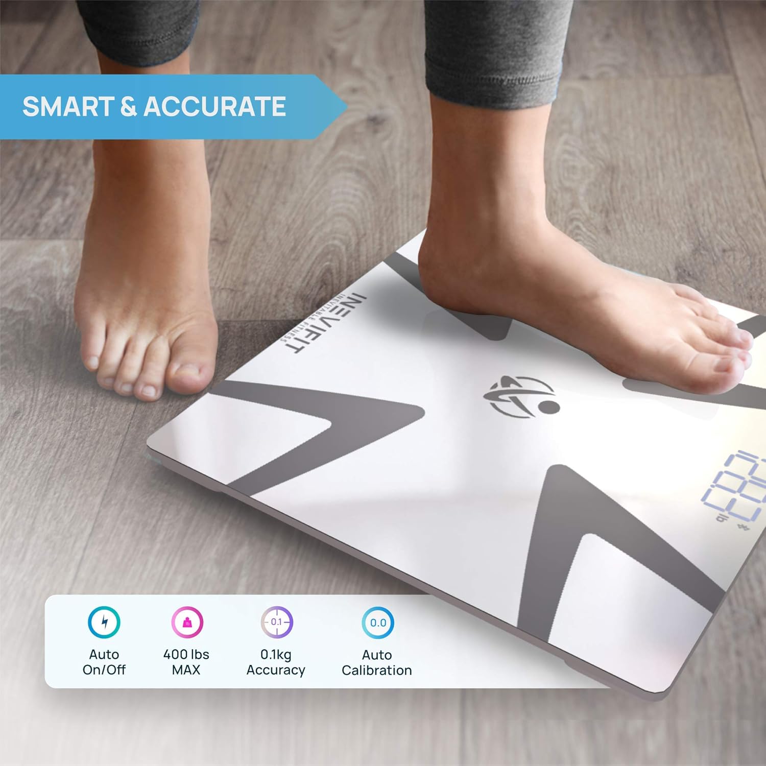 INEVIFIT Smart Body Fat Scale, Highly Accurate Bluetooth Digital Bathroom Body Composition Analyzer, Measures Weight, Body Fat, Water, Muscle, BMI, Visceral Fat & Bone Mass for Unlimited Users: Health & Personal Care