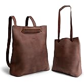 Heather's, Convertible Backpack to Shoulder Bag, Spacious Crossbody for Women, Squared Purse, Full Grain Leather, Handmade