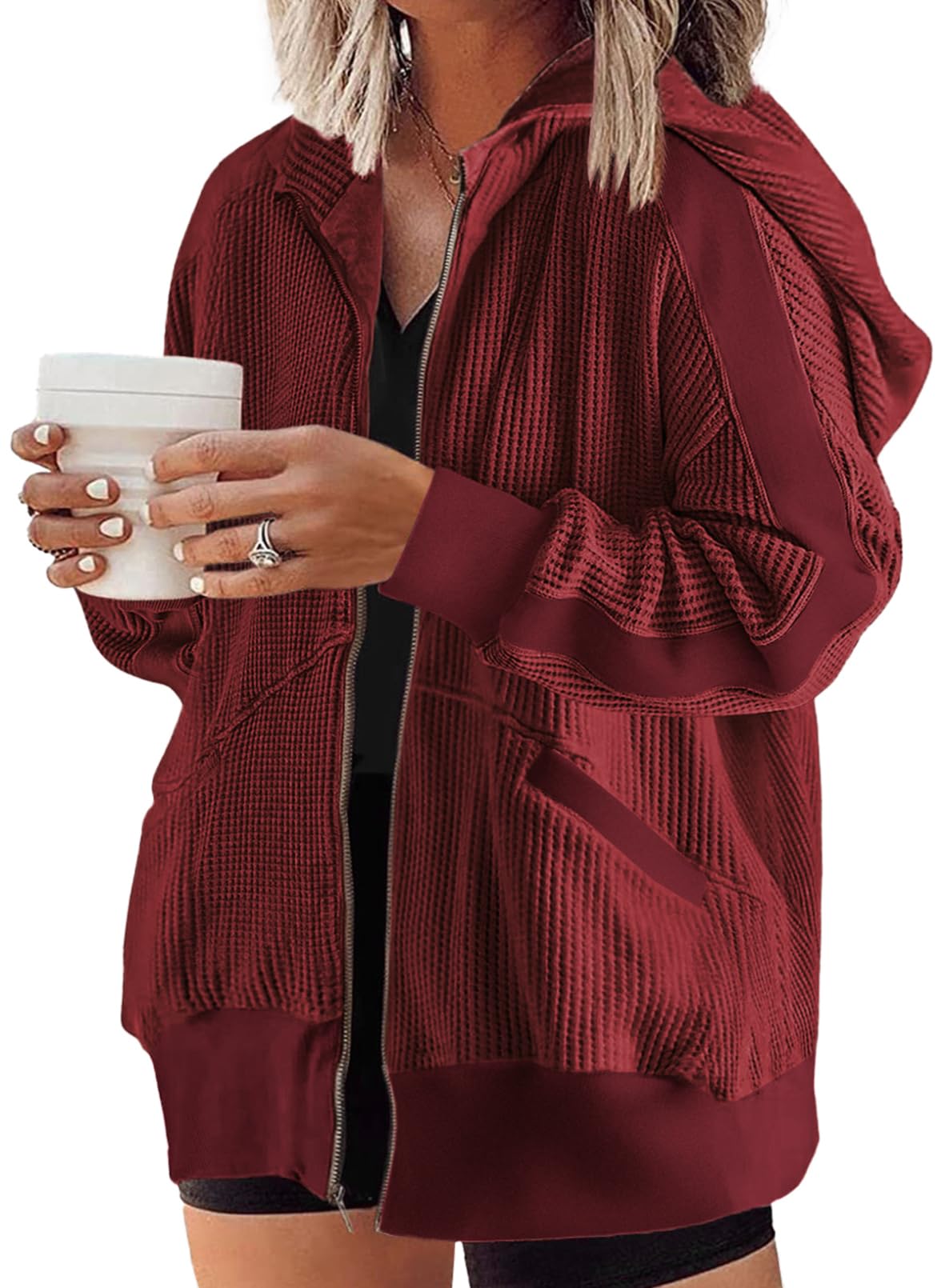 Photo 1 of Eytino Womens Plus Size Sweatshirt Long Sleeve Zip Up Casual Oversized Hoodies Jackets with Pockets,3X Red