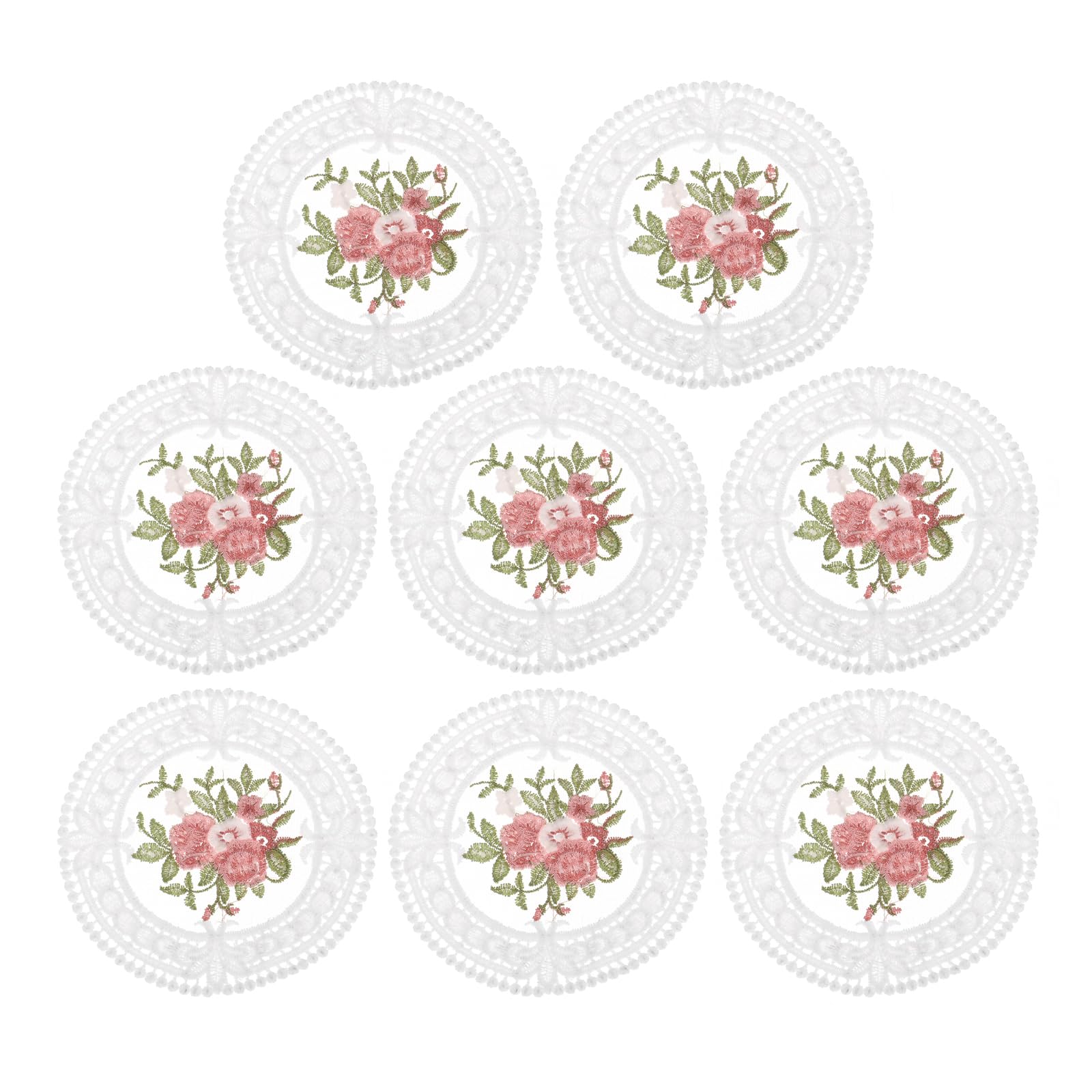 uxcell Fabric Coasters, 8pcs 4.7" - Polyester Crochet Coasters, Round Lace Embroidery Cup Mat with Floral Pattern for Wedding Party Decoration (White)