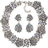 14K Yellow Gold Bib Necklace For Mrs Jewelry, ZA Indian Emerald Colorful Beaded Statement Choker Women, Black Crystal Chunky Rhinestone Large Collar Big Bib Necklace Jewelry