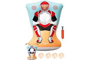 PREFERRED TOYS Inflatable Baseball Pitching Target for Kids, Double-Sided Outdoor & Indoor Baseball Training Toss Game, Includes 4 Balls, Air Pump, & Patch Kit