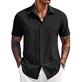 COOFANDY Mens Cuban Guayabera Short Sleeve Shirt Casual Summer Beach Tops Button Down Untucked Shirts