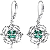 Celtic Knot Earrings Irish Jewelry Sterling Silver Clover/Shamrock/Peace Sign Dangle Drop Leverback Earrings Irish Gifts for Women