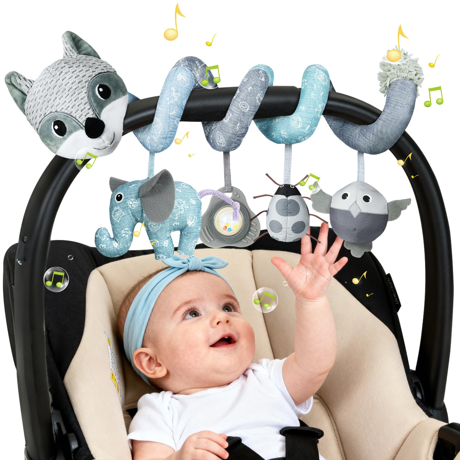 Vicloon Giocattolo a Spirale Passeggino Neonato, Giochi Passeggino Neonati Regalo per 0 3 6 Mesi, Passeggino Educativo Spirale di Peluche Neonato, Gray Fox