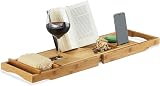 Relaxdays Bamboo Bathtub Caddy Rack Extendable Bookstand Tablet Holder Natural view 1
