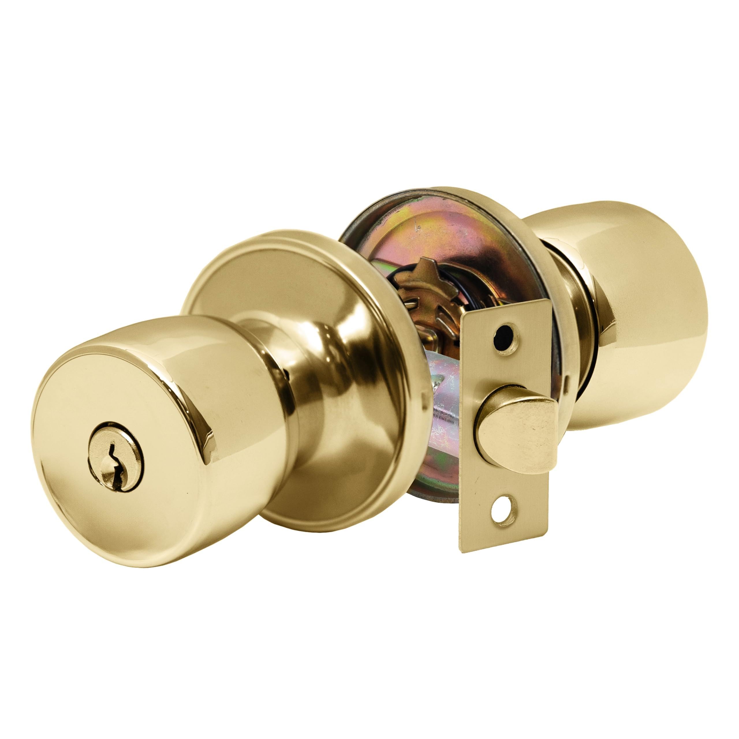 XFORT Tulip Entrance Knob Set Polished Brass, Door Knob with Lock for Internal Wooden Doors