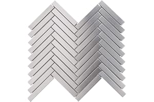 Modket TDH388SS-10 Brushed Nickel Stainless Steel Metallic Metal Herringbone — 10 Pack Modern Mosaic Tile Backsplash Kitchen Bath Bathroom Shower Interior Wall