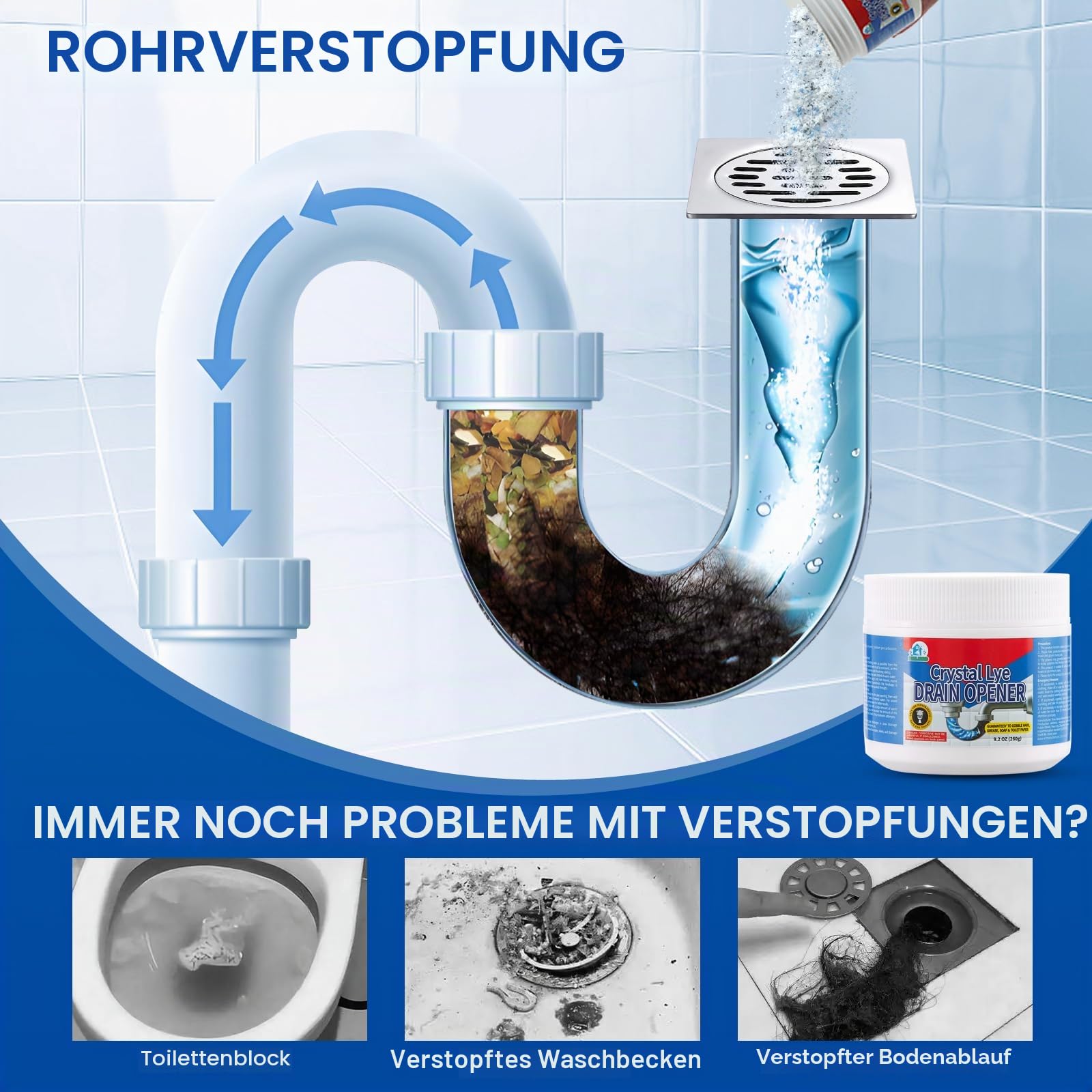Bell Bird Kristall‑Abflussreiniger mit Natriumhydroxid, Extra Stark Rohrfrei Rohrreiniger Cleaner für Küche & Bad, Waschbecken, Abflüsse und Duschrohre - 1 Flasche 5