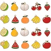 LiQunSweet 50 Pcs 10 Styles Enamel Assorted Fruit Dainty Dangle Charms Strawberry Peach Cherry Lemon Orange Watermelon Charms for DIY Jewelry Making