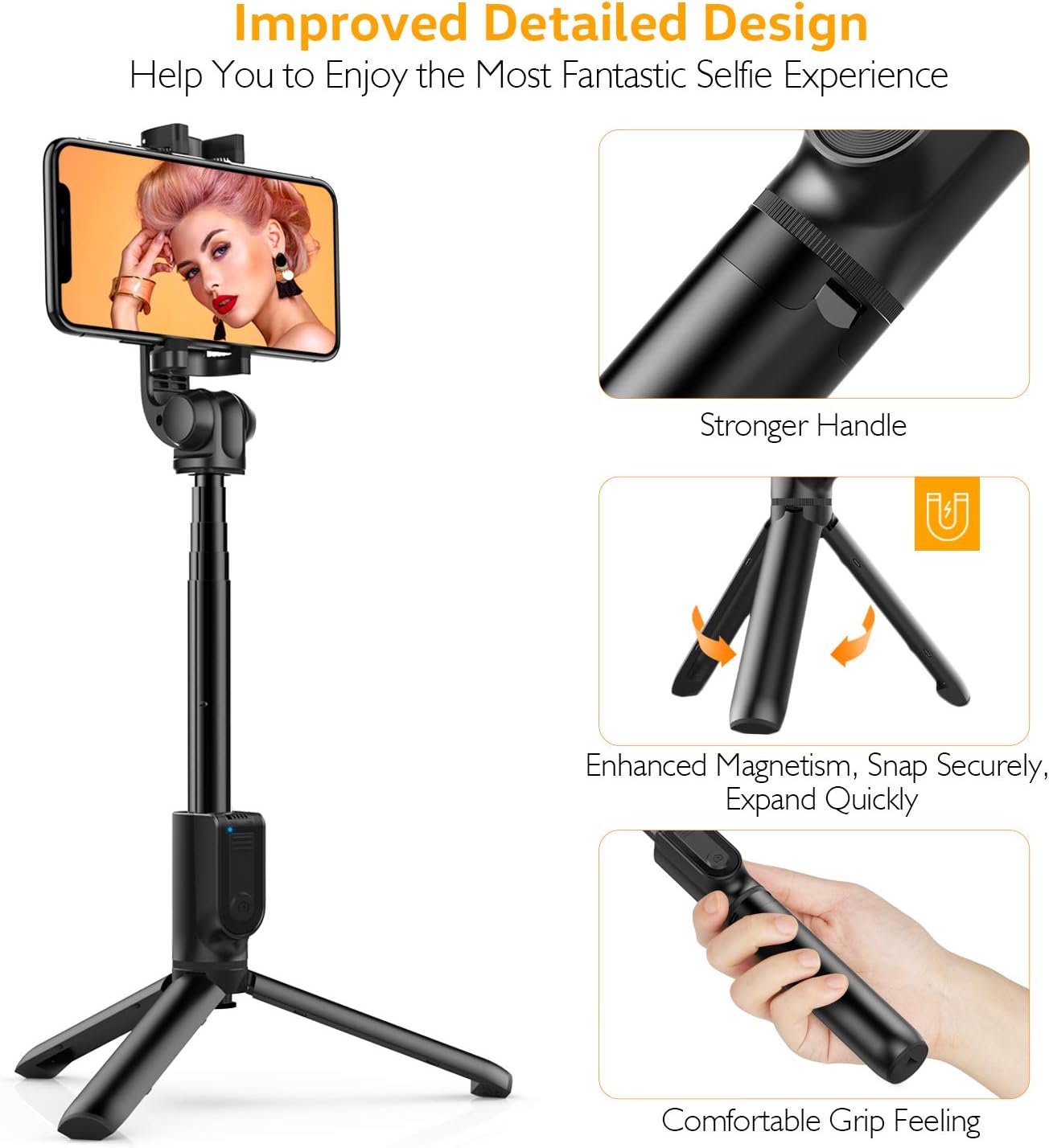 Selfie Stick Tripod, TECELKS Extendable Cell Phone Tripod with Detachable Bluetooth Remote Shutter, Suitable for Travel/Live Stream/Photography, Compatible with iOS/Android - BR21: Electronics