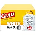 Glad White Garbage Bags - Tall 45 Litres - ForceFlex, Drawstring, with Febreze Fresh Clean Scent, 50 Trash Bags, Made in Cana