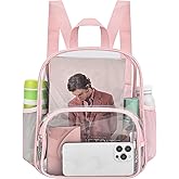 Clear Backpack for Stadium Events Stadium Approved Fashion Women Backpack | 12x12x6 Clear Bag with Front Pocket Heavy Duty 0.4MM PVC Terarent Backpack for Concert Events Work Travel(Pink)