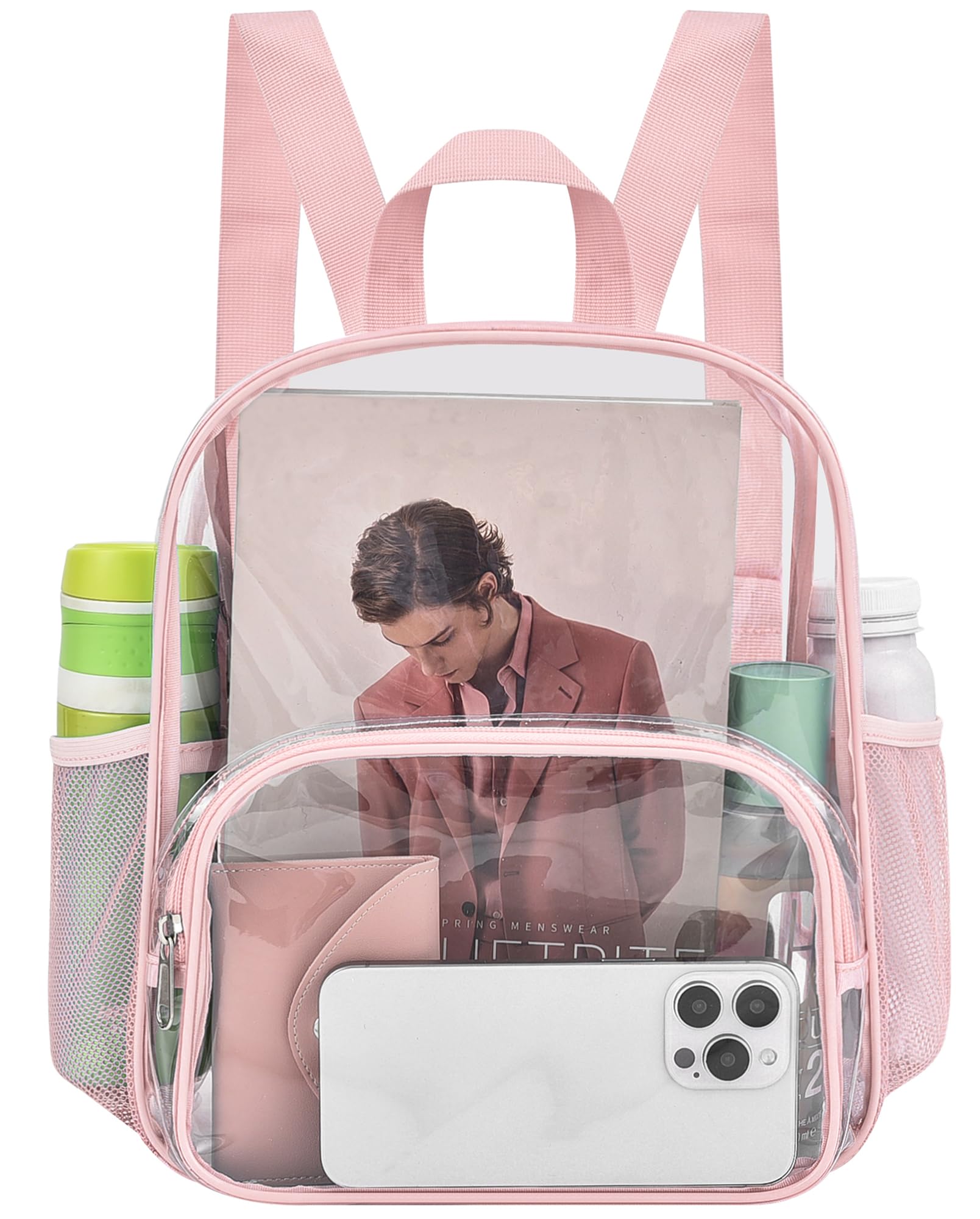 Photo 1 of Busiuw Clear Backpack for Stadium Events Clear Backpack 12x12x6 with Front Pocket for Concert Sport Events Work Travel (Pink)