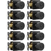 LANSTE Black Interior Door Knobs, Privacy Door Knobs 10 Pack | Heavy Duty Stainless Steel, Bedroom Door Knob with Lock, Matte Black Bathroom Door Handles, Round Ball Inside Door Knob