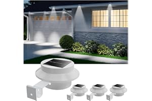 FALOVE 4 Pack White Solar Powered Gutter Lights Outdoor Decorative Waterproof Led Fence Lamp for Lighting Railing, Outside Wall, Deck, Garden, Path, Backyard, Sidewalk, Yard, Patio, No Drilling Installation