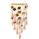 ANROYE Macrame Hanging Photo Display, Picture Holder with 30 Clips for Bedroom Wall, Polaroid Boho Gallery Hangers with LED Light String, Room Decor Gifts for 10 11 12 13 14 Year Old Teen Girl