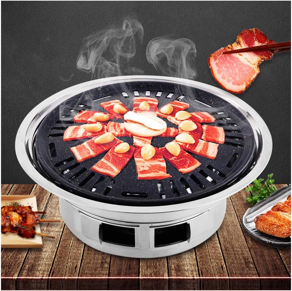 YXYLD Charcoal BBQ Grill,Stainless Steel Non-Stick Baking Pan Smoke-Free Outdoor Convenient Home Barbecue Grill for 3-5 People Korean Round Carbon Grill