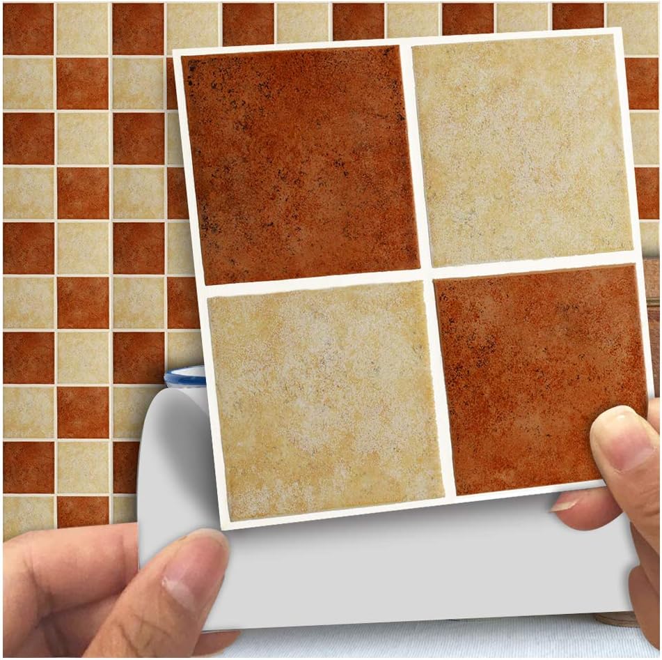 APSOONSELL Mosaic Self Adhesive Wall Tile Peel and Stick Backsplash for Kitchen,Atique Mosaic(18pcs,3.94" 3.94")