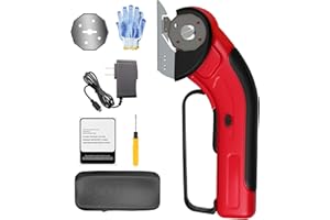 ZFULVO Cordless Electric Scissors Rechargeable with 2-Blade & Storage Bag, Powerful Rotary Cardboard Box Cutter 3.7V 2000mAh for Cloth Carpet Plastic Leather, Charging Cable(Red)