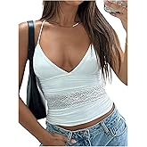 SOLY HUX Women's Lace Halter Top Deep V Neck Sleeveless Tie Backless Party Club Tops