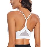 RUNNING GIRL Y-Back Sports Bras for Women, Medium Impact Wirefree Padded Bra Workout Crop Top Longline Sports Bra Push up
