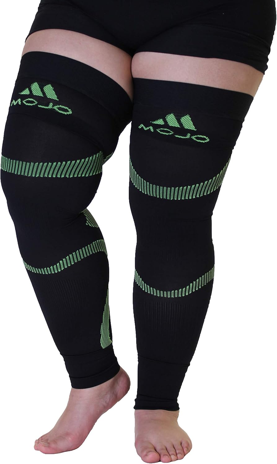 5XL Mojo Compression Stockings for Circulation 20-30mmHg- Bariatric Thigh-Hi With Grip Top - Extra Wide Ankle, Calf, Thigh Plus Size Black/Green 5X-Large A609BG8: Health & Personal Care