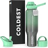 Coldest Sports Water Bottle - 3 in 1 Lids (Chug, Straw, Handle) - Insulated Stainless Steel Tumbler with Handle - Vacuum Water Flask Cup, Valentines Gifts for Him Her (46 oz, Milky Way Green Glitter)