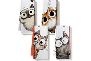 4 Pcs Cute Peeking Tabby & Shorthair Cat Kitchen Towels Dish Towel, Cartoon Kitty Waffle Hand Towels for Kitchen Home Bathroo